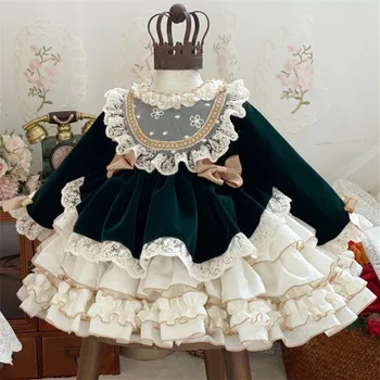 Bērnu rudens spānijas princese kleita meitenēm Lolita kleita pettiskirt mazuļa pirmās dzimšanas dienas kleita kleita